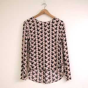 H&M women’s blouse button up pink bird size 2